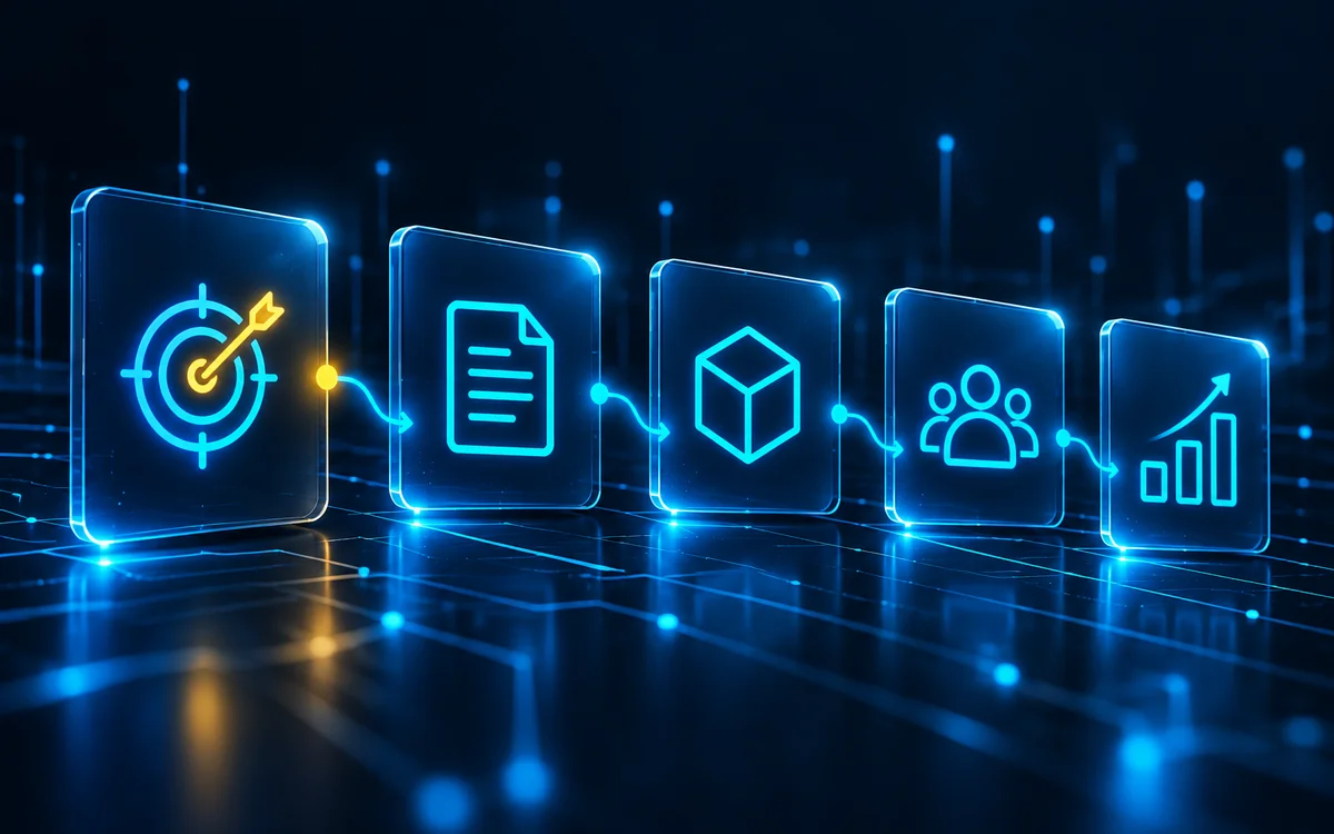 Five connected stages from a problem to a useful system