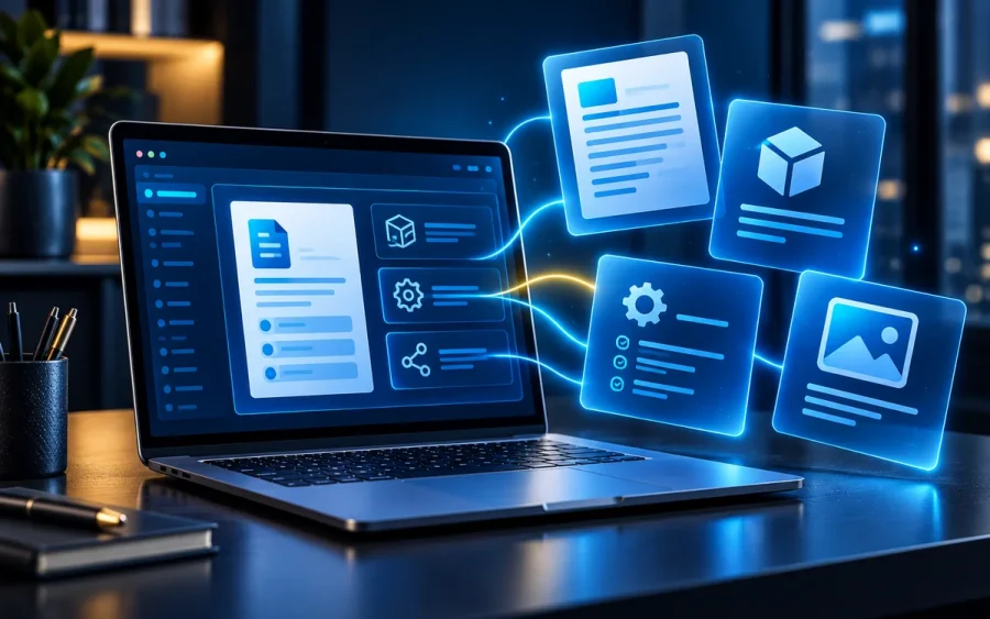 A laptop with digital prompt cards